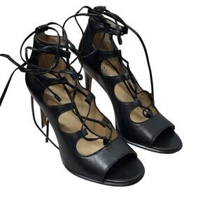Coach Kira Stiletto Heels Womens 6B Black Leather Gladiator Lace-Up Peep Toe